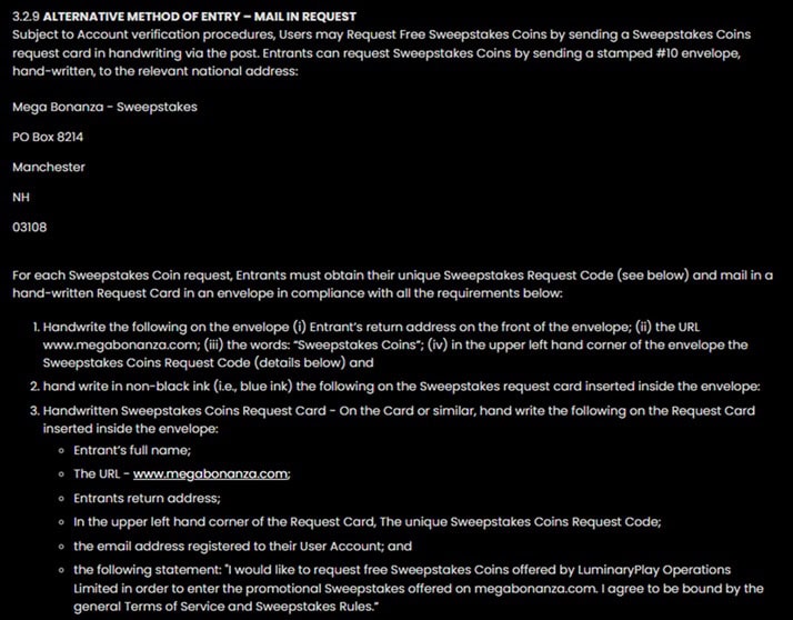 Mega Bonanza AMOE Bonus