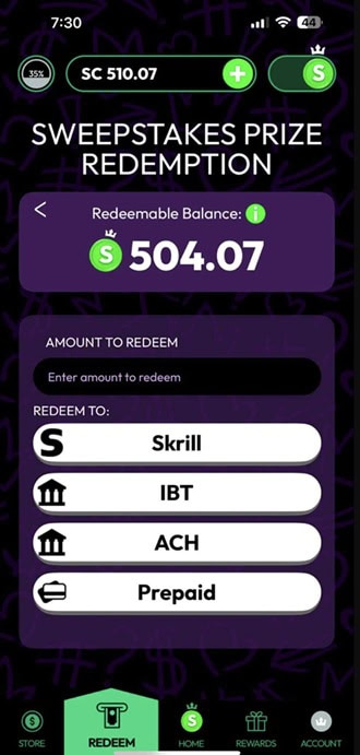 Sweepstakes Prize Redemption ACH