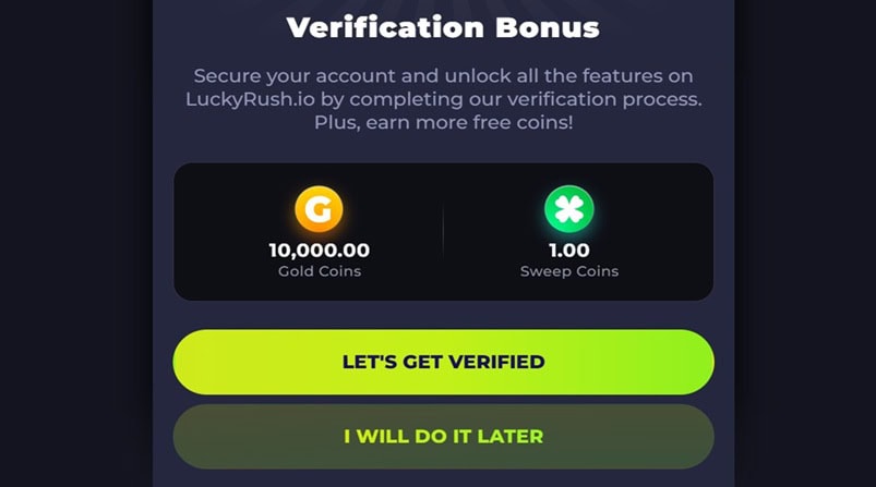 LuckyRush.io Verification Bonus