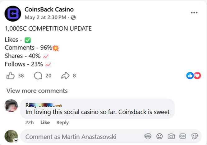 CoinsBack Social Media Bonus