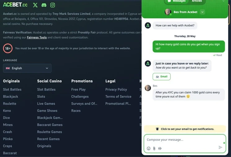 Acebet Support